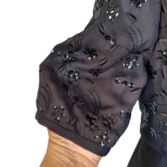 Vintage Sequined Julian Wilder Little Black Dress Empire Dress Full Skirt - Picture 9 of 16